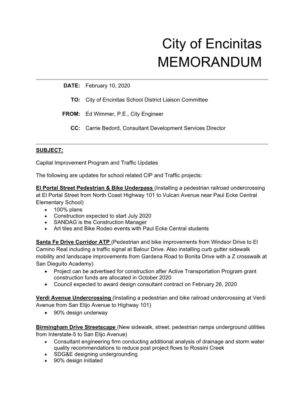 City of Encinitas MEMORANDUM