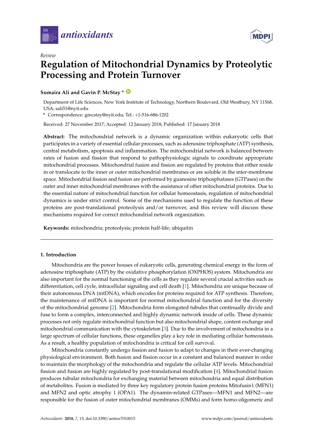 Regulation of Mitochondrial Dynamics by Proteolytic Processing and Protein Turnover