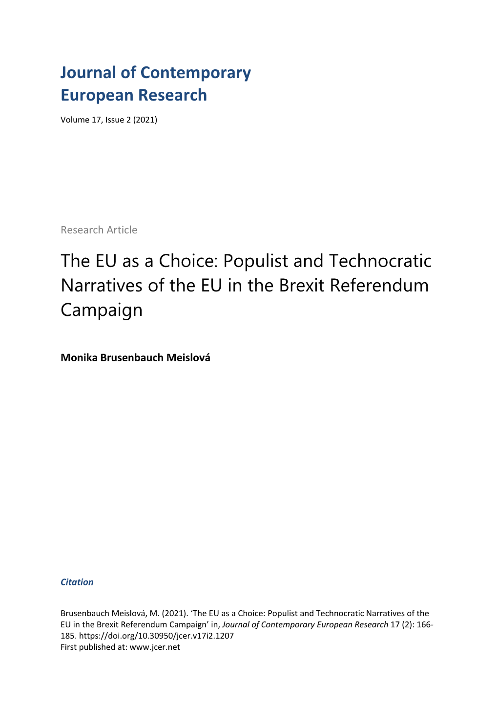 Populist and Technocratic Narratives of the EU in the Brexit Referendum Campaign