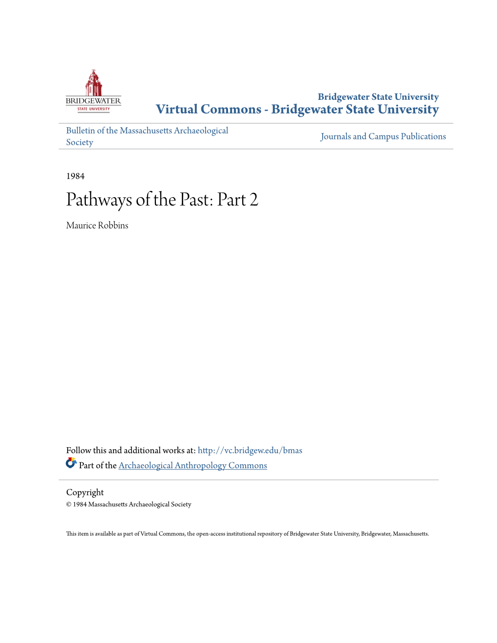 Pathways of the Past: Part 2 Maurice Robbins