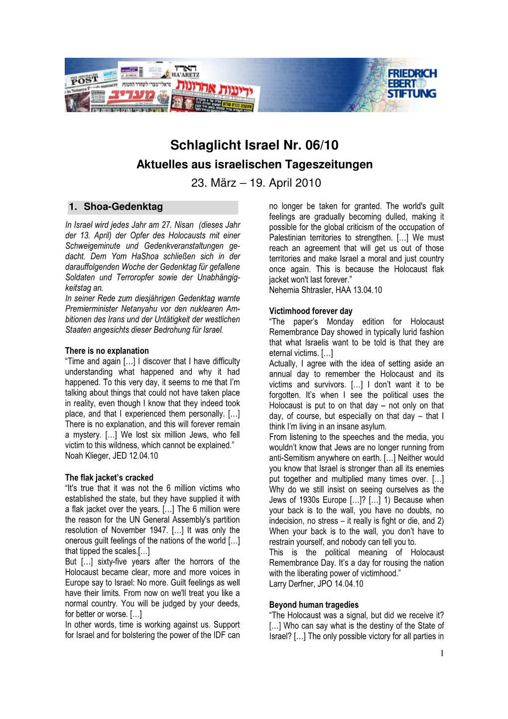 Schlaglicht Israel Nr. 06/10 Aktuelles Aus Israelischen Tageszeitungen 23