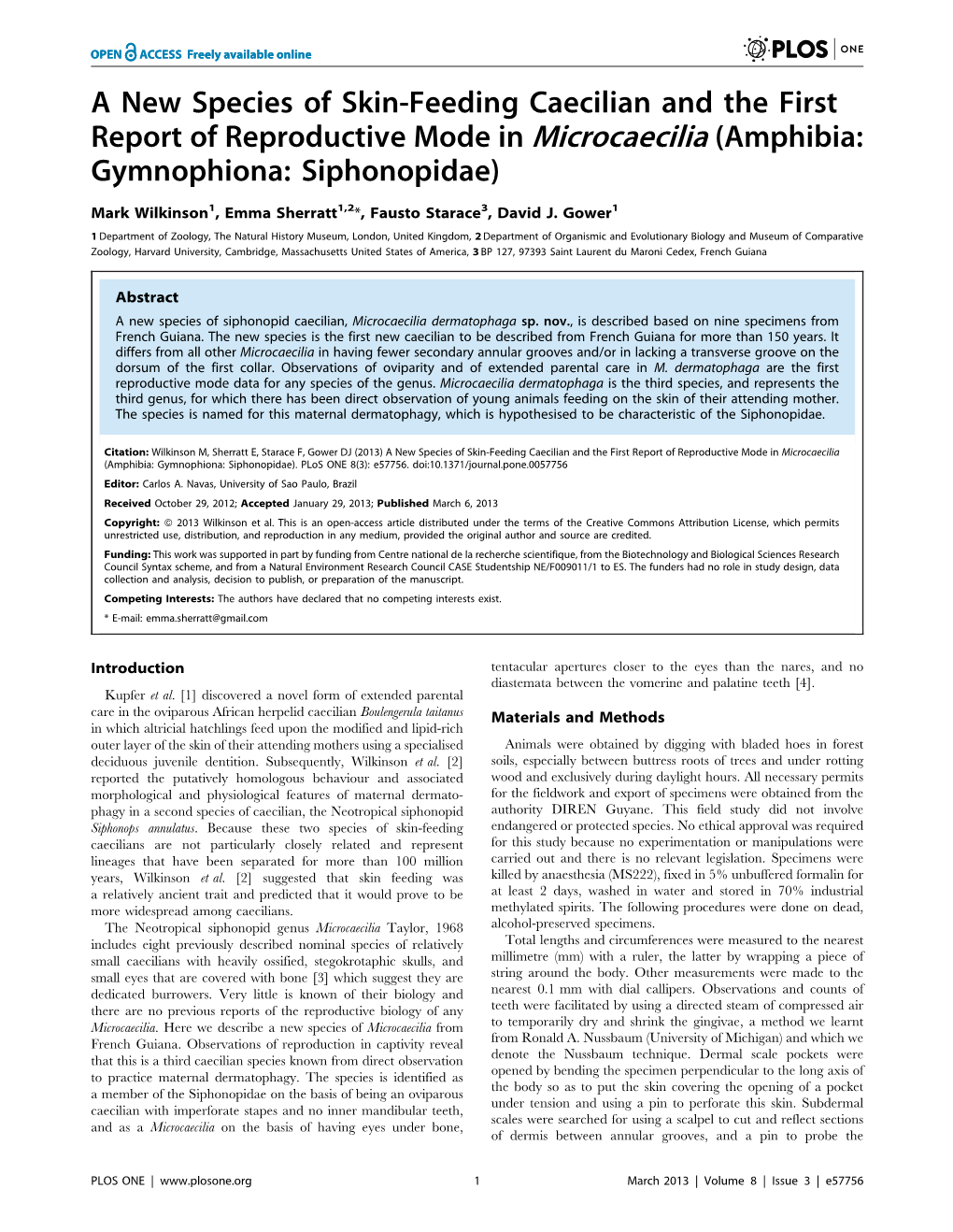 A New Species of Skin-Feeding Caecilian and the First Report of Reproductive Mode in Microcaecilia (Amphibia: Gymnophiona: Siphonopidae)