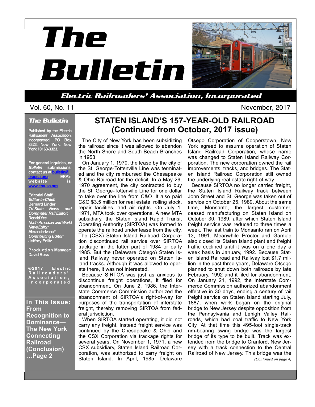 The Bulletin STATEN ISLAND’S 157-YEAR-OLD RAILROAD