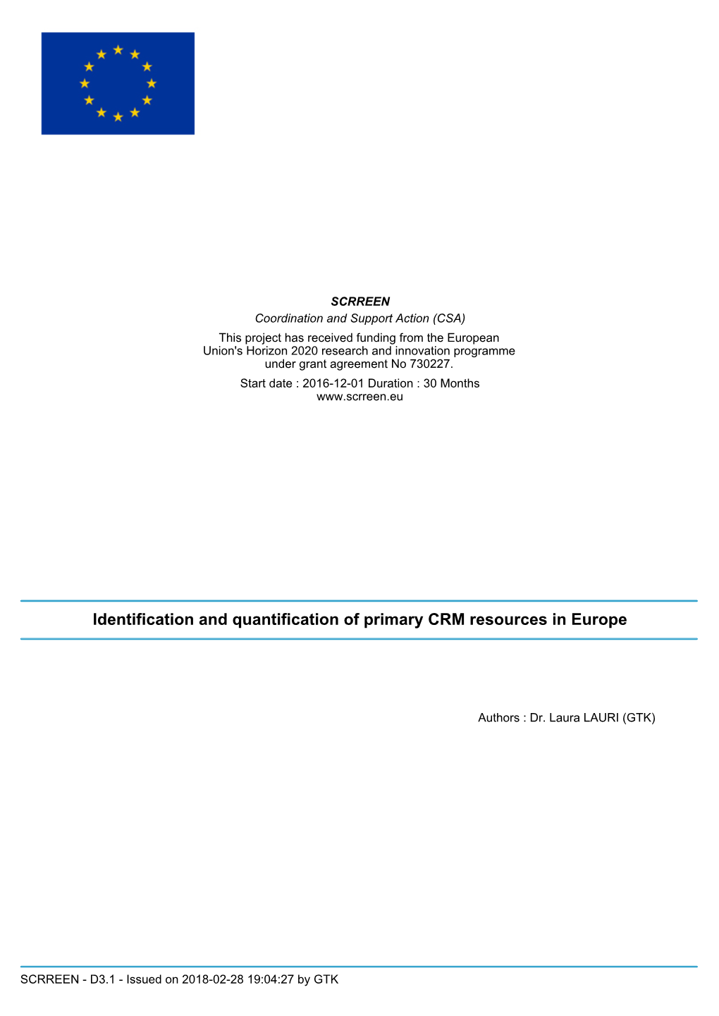Identification and Quantification of Primary CRM Resources in Europe
