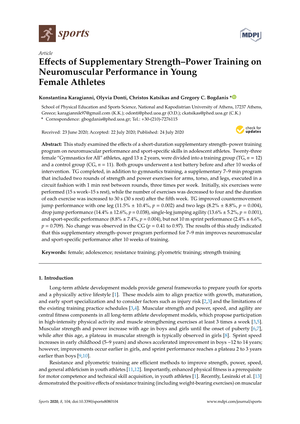 Effects of Supplementary Strength–Power Training on Neuromuscular