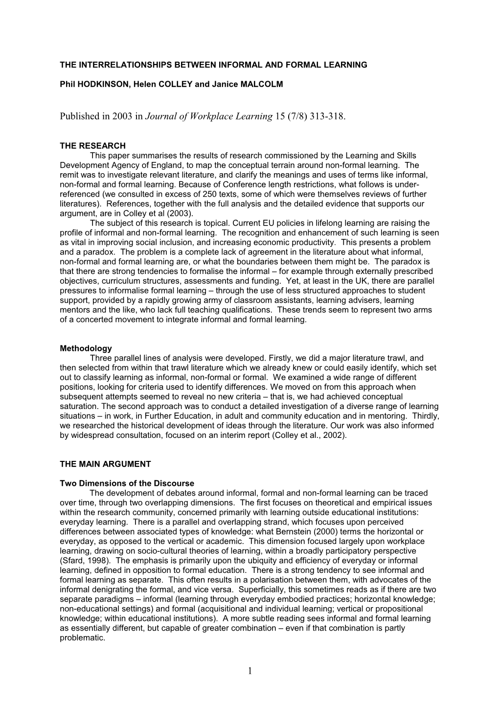 Formality and Informality in Learning