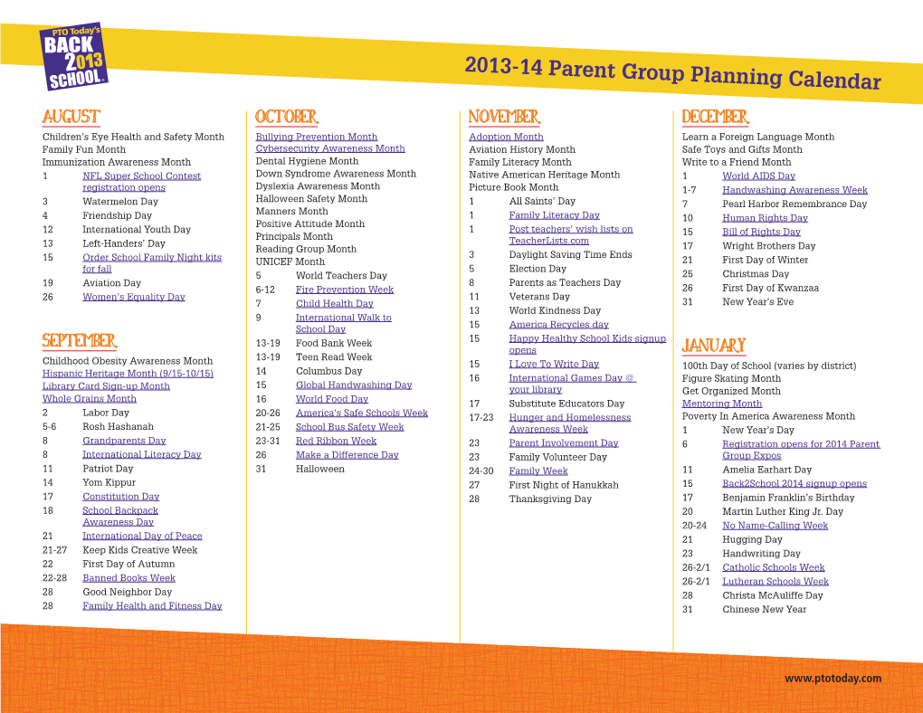 2013-14 Parent Group Planning Calendar