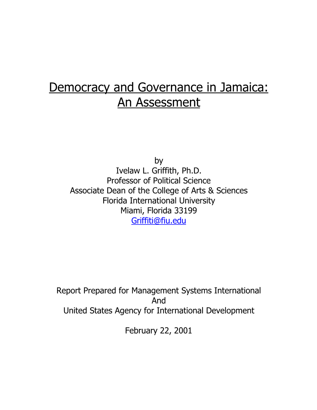 Democracy and Governance in Jamaica: an Assessment