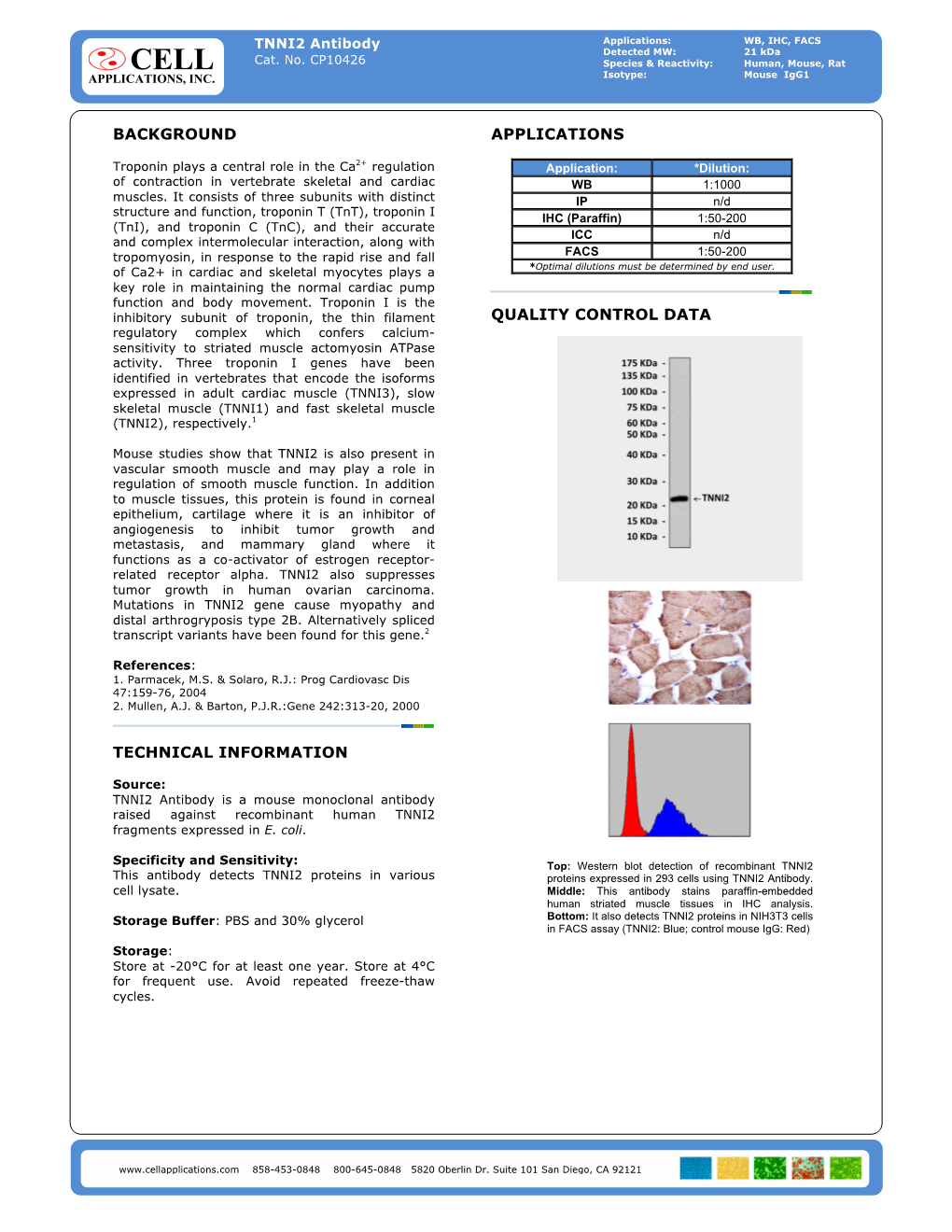 TNNI2 Antibody Applications: WB, IHC, FACS Detected MW: 21 Kda Cat