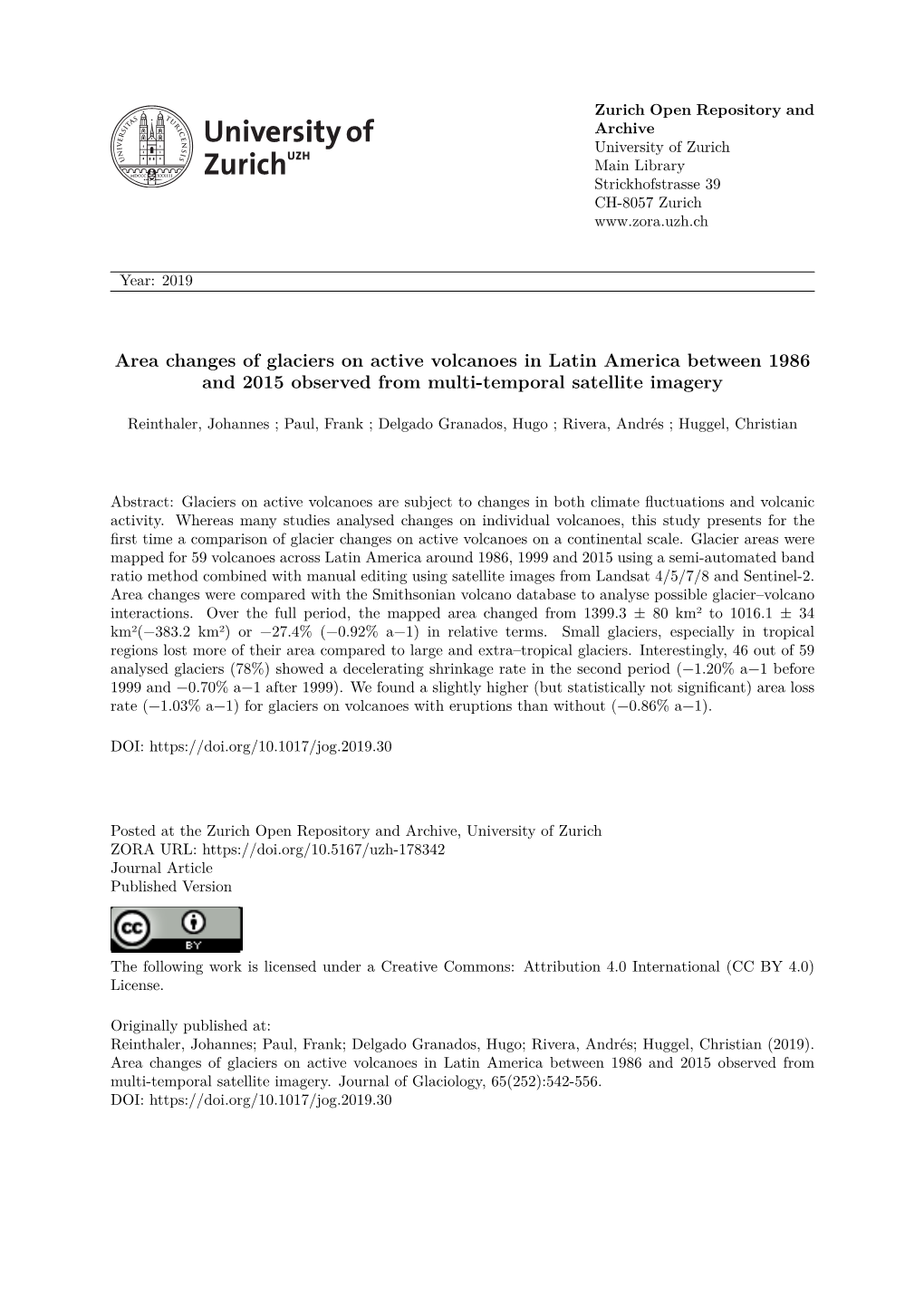 Area Changes of Glaciers on Active Volcanoes in Latin America Between 1986 and 2015 Observed from Multi-Temporal Satellite Imagery