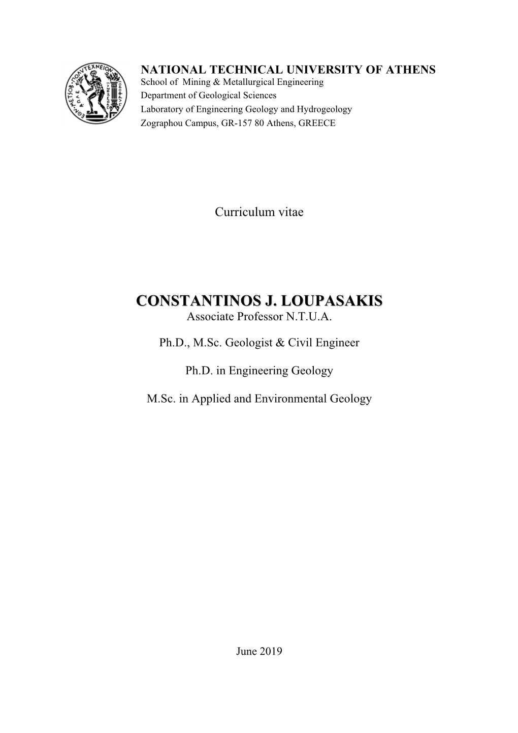 CONSTANTINOS J. LOUPASAKIS Associate Professor N.T.U.A