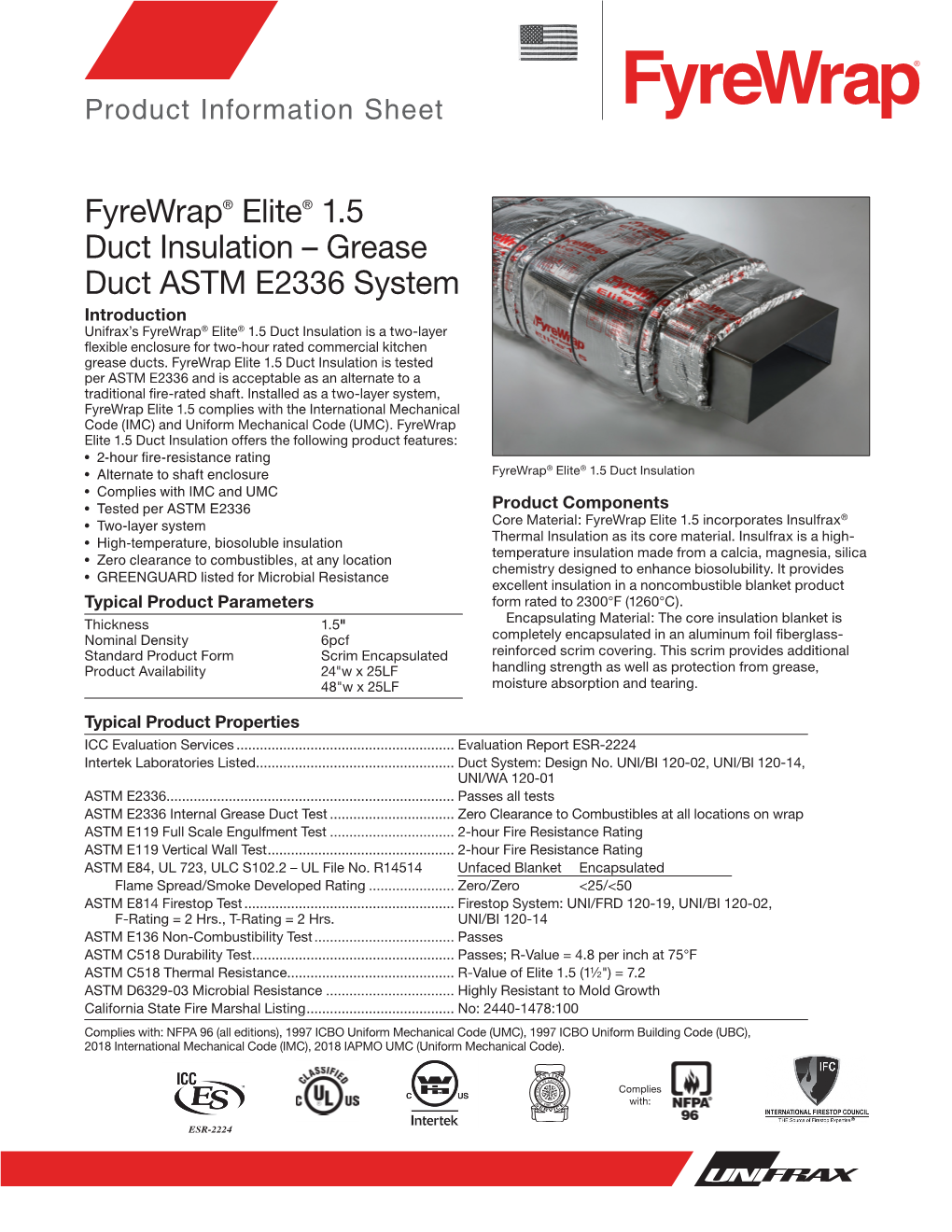 Fyrewrap® Elite® 1.5 Duct Insulation – Grease Duct ASTM E2336 System