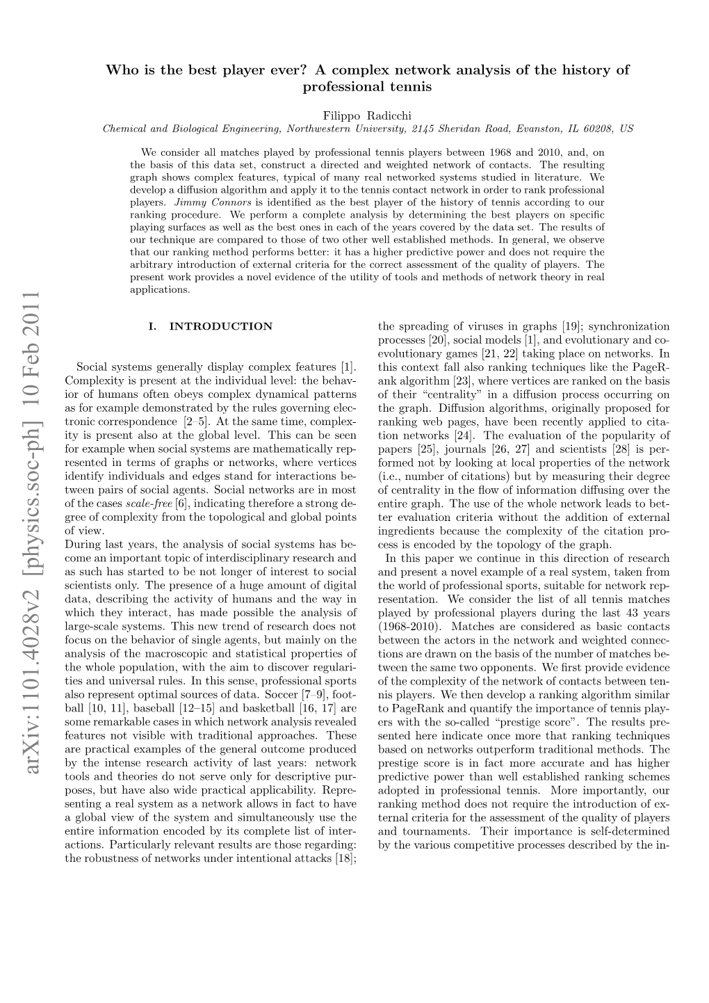 Who Is the Best Player Ever? a Complex Network Analysis of the History of Professional Tennis