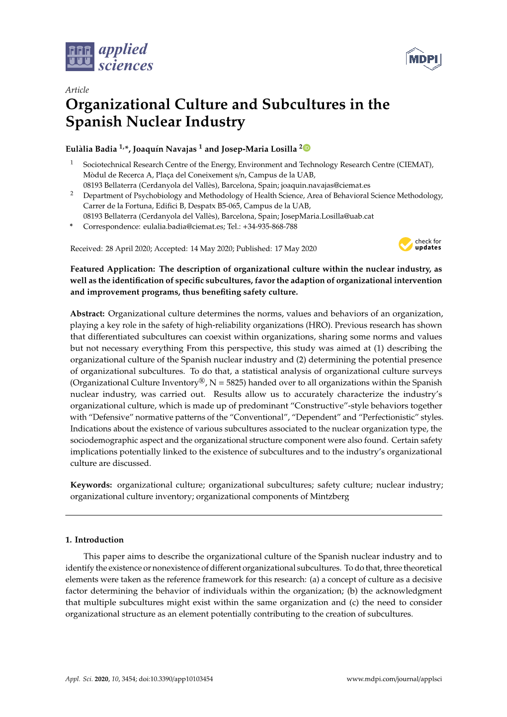 Organizational Culture and Subcultures in the Spanish Nuclear Industry