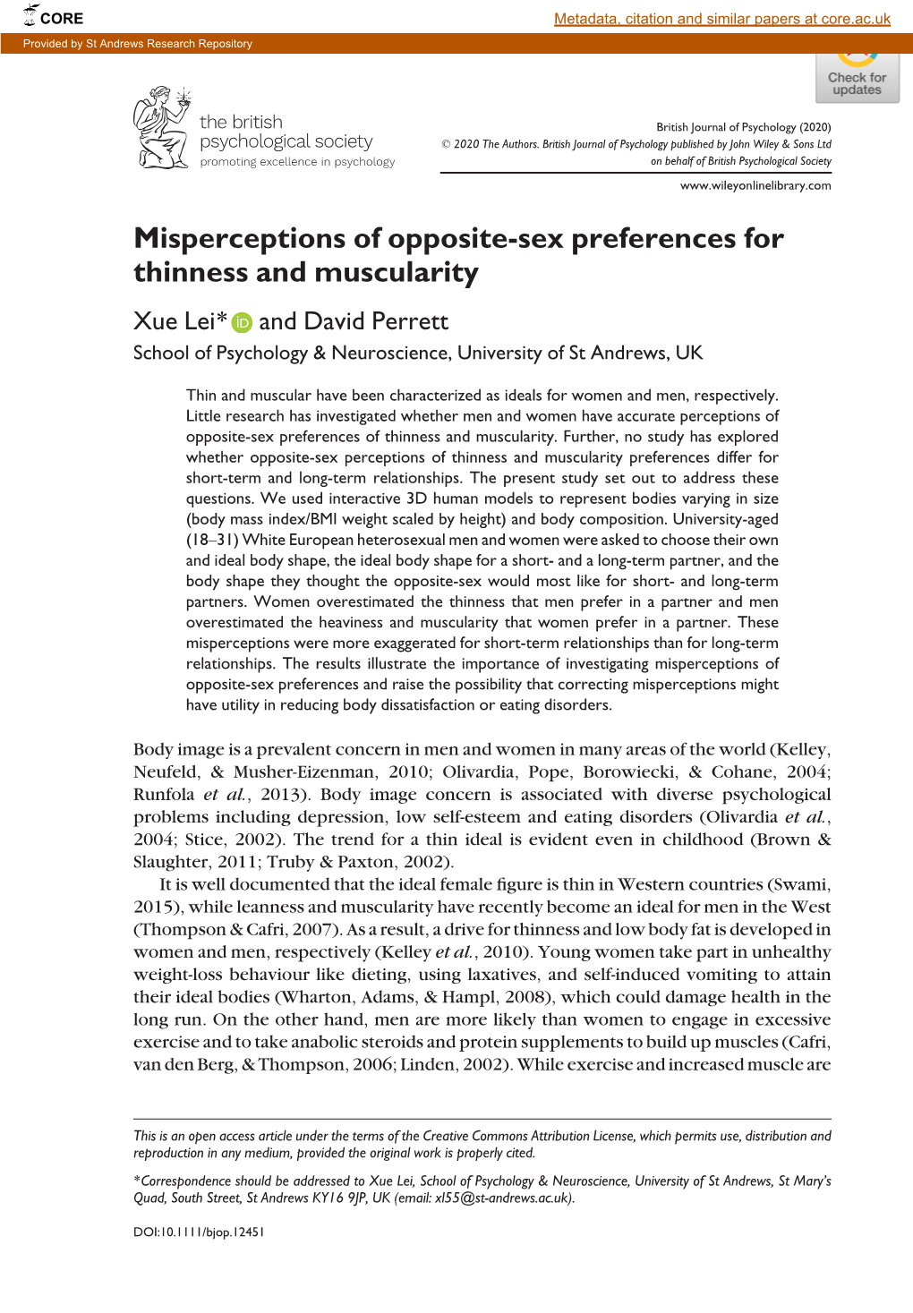 Misperceptions of Opposite‐Sex Preferences for Thinness And