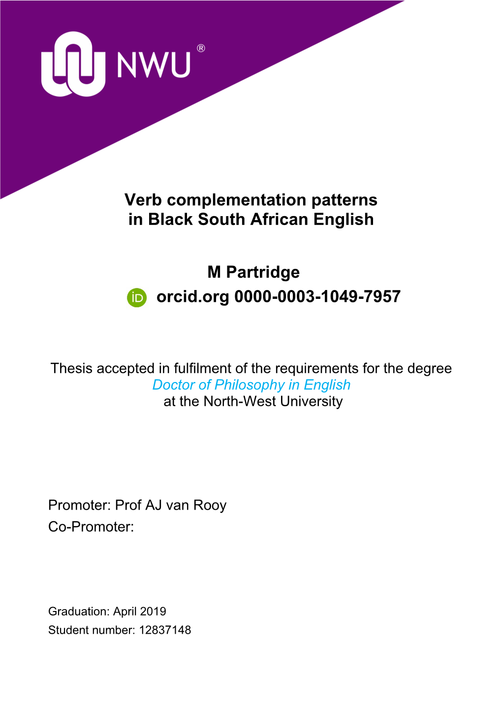 Verb Complementation Patterns in Black South African English M