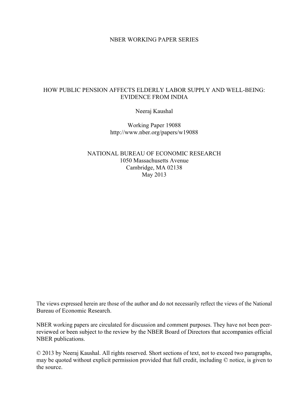 How Public Pension Affects Elderly Labor Supply and Well-Being: Evidence from India