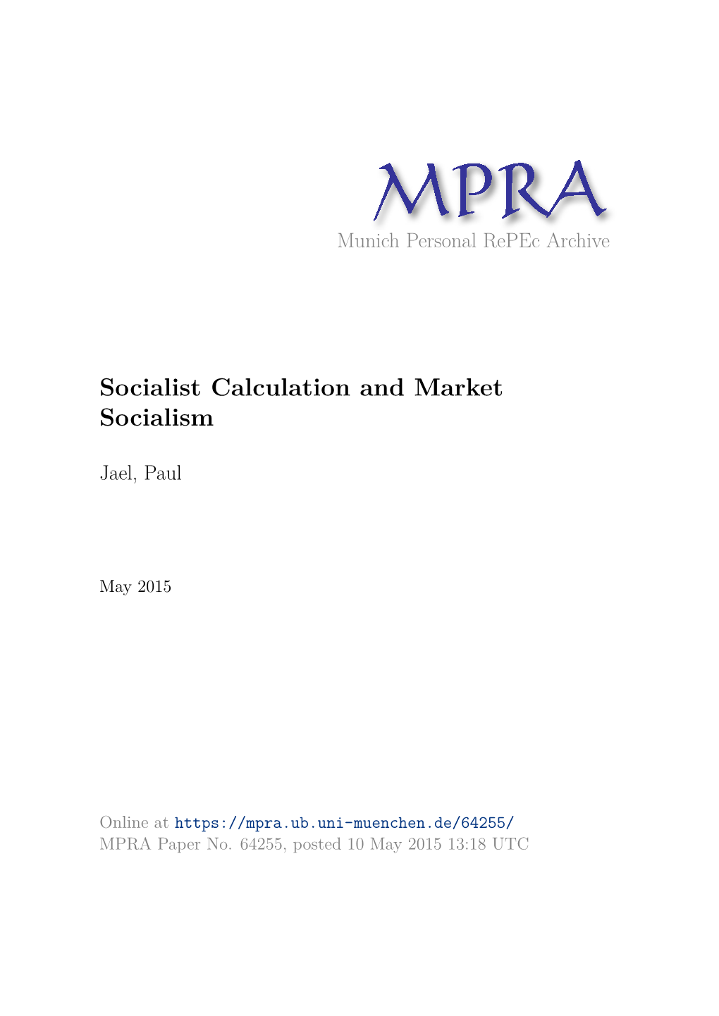 Socialist Calculation and Market Socialism