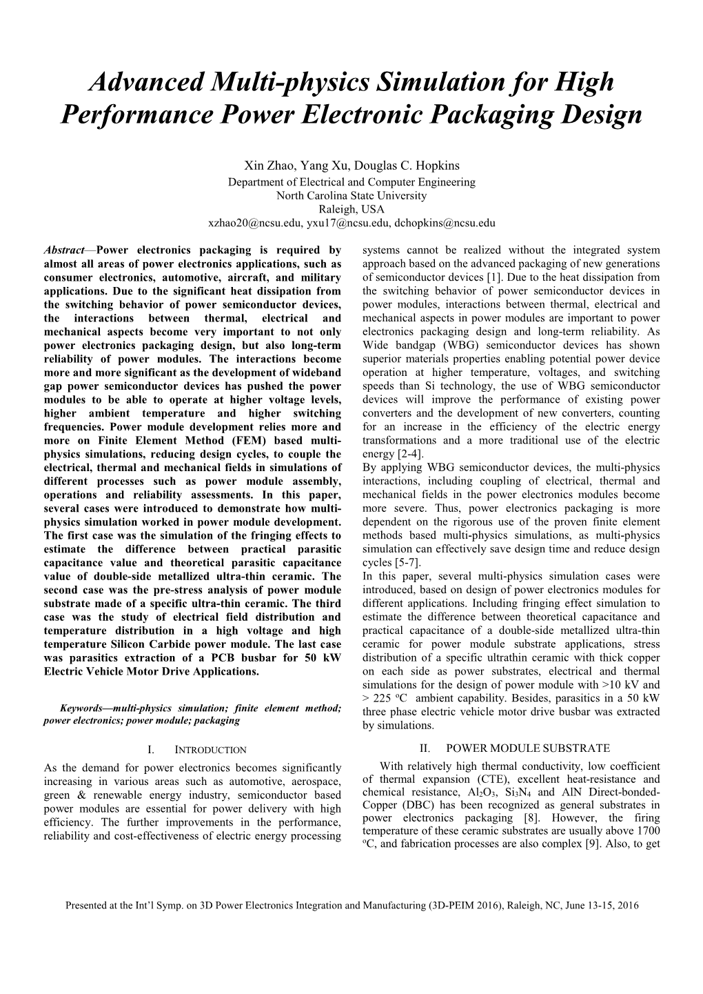 Advanced Multi-Physics Simulation for High Performance Power Electronic Packaging Design