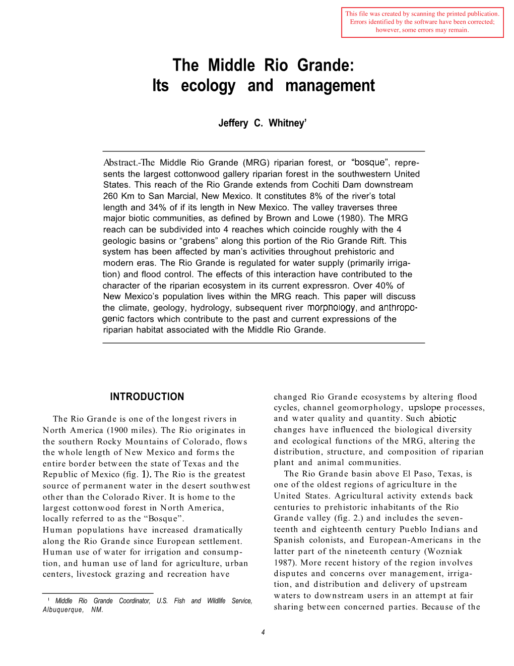 The Middle Rio Grande: Its Ecology and Management