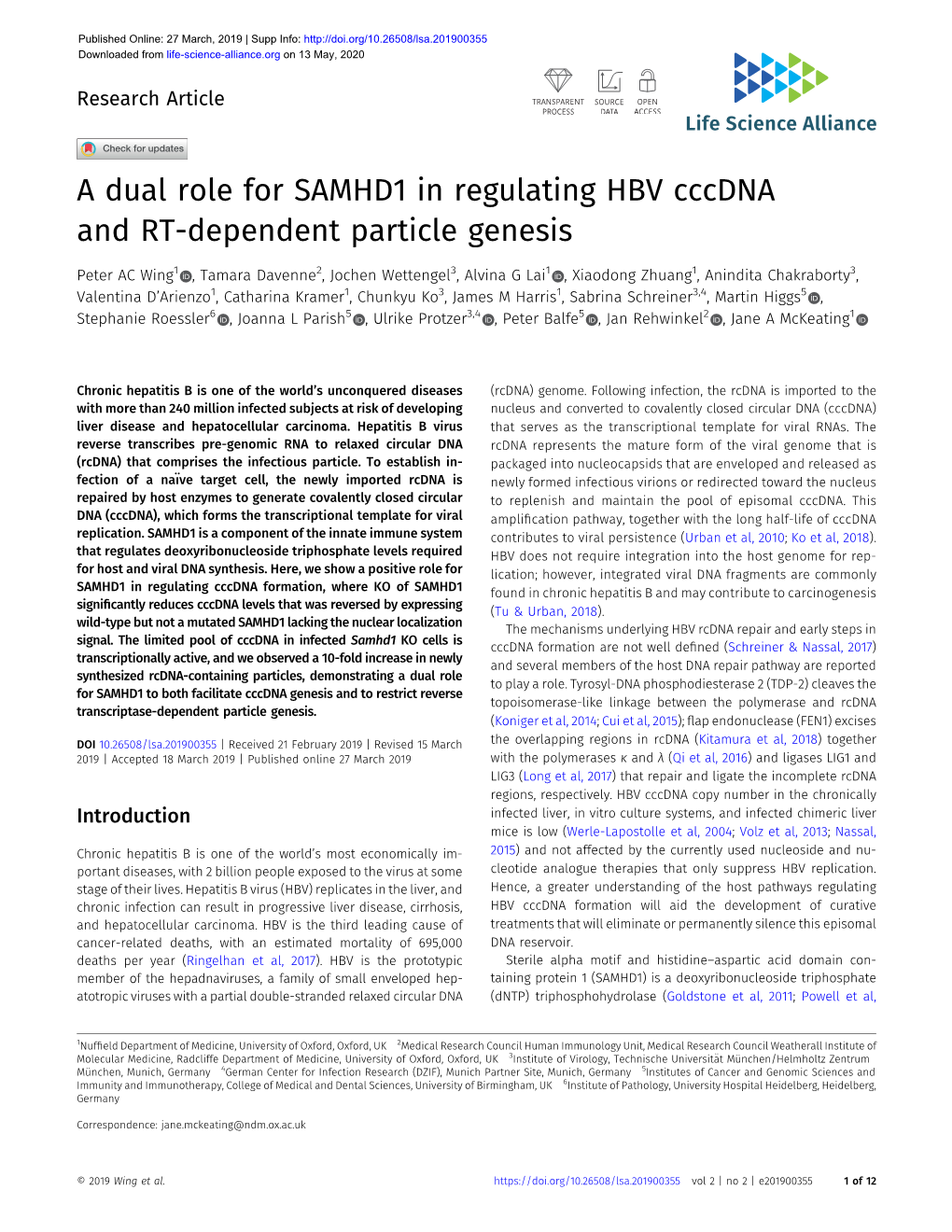 A Dual Role for SAMHD1 in Regulating HBV Cccdna and RT-Dependent Particle Genesis