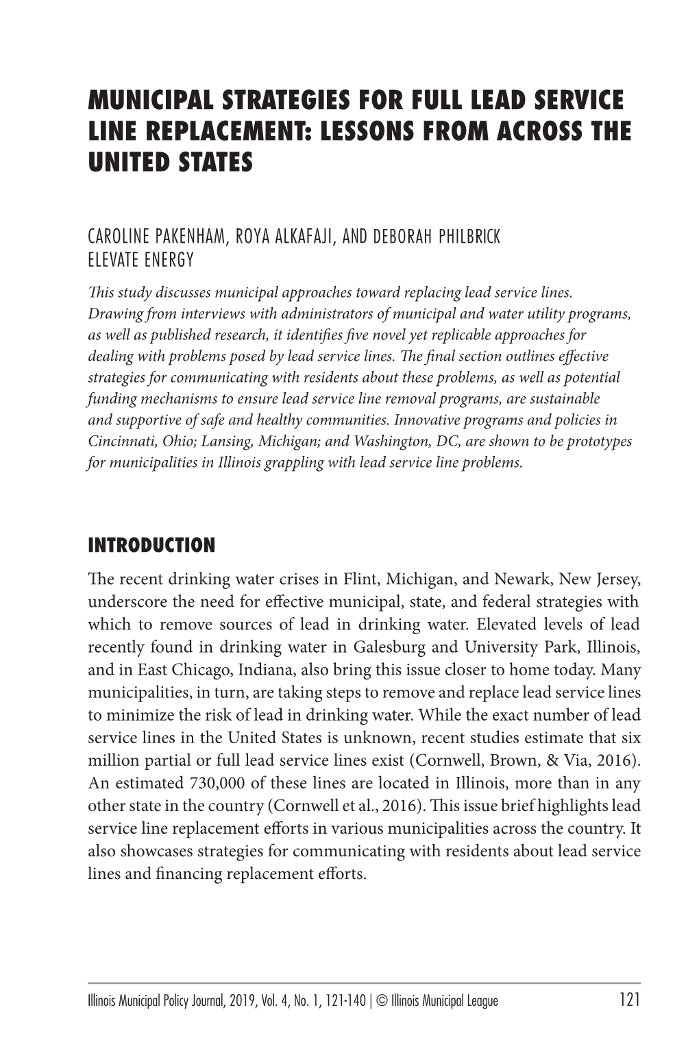 Municipal Strategies for Full Lead Service Line Replacement: Lessons from Across the United States