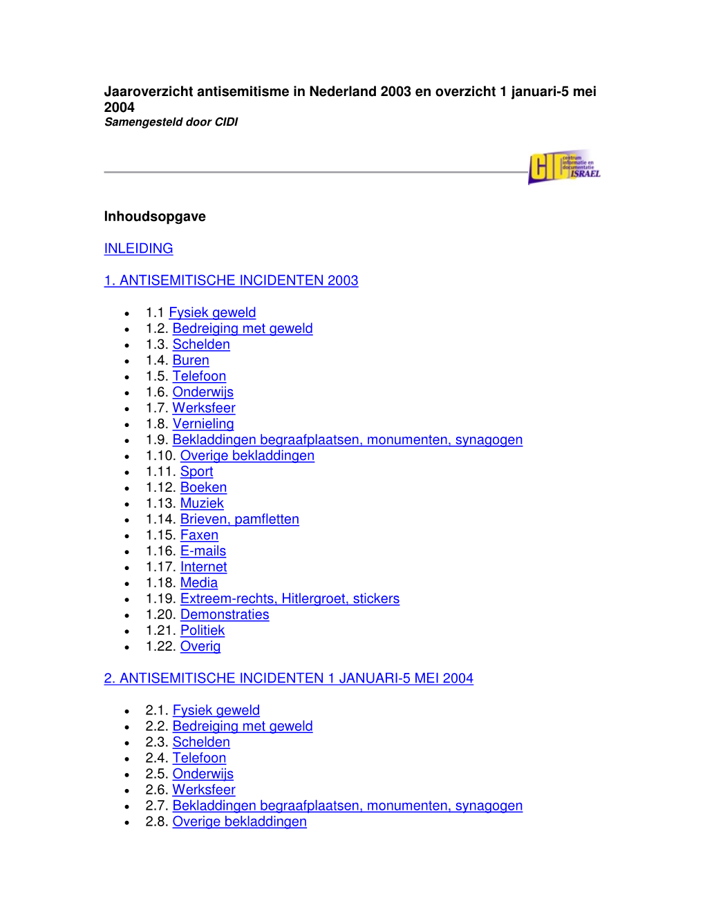 CIDI Monitor Antisemitische Incidenten 2003