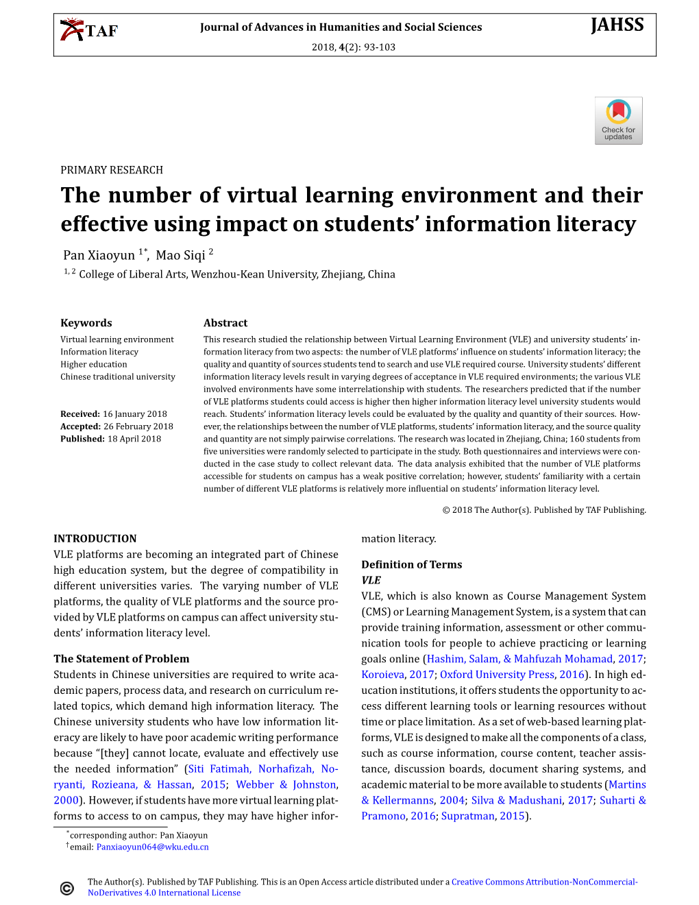 The Number of Virtual Learning Environment and Their Effective