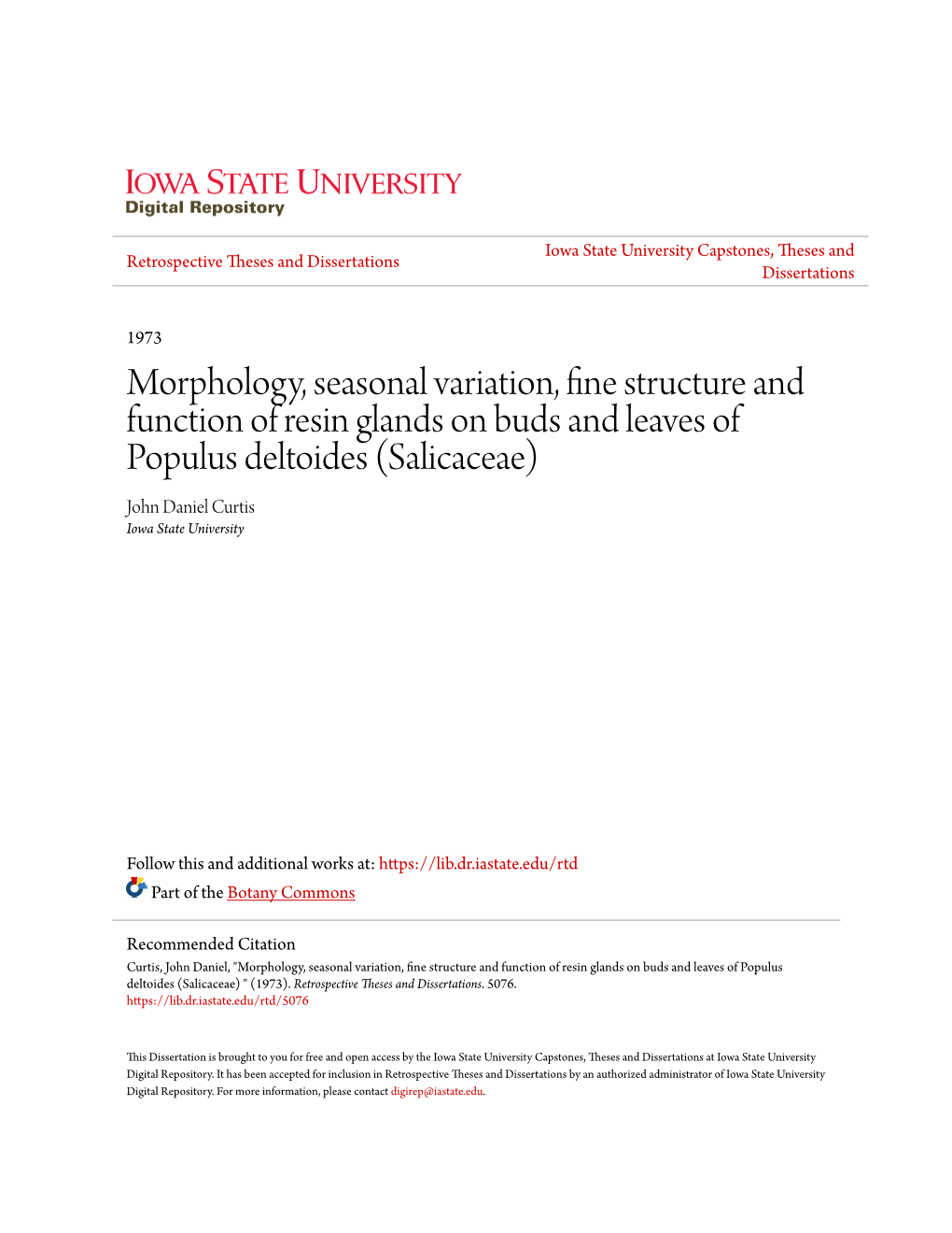 Morphology, Seasonal Variation, Fine Structure and Function of Resin Glands on Buds and Leaves of Populus Deltoïdes (Salicaceae)