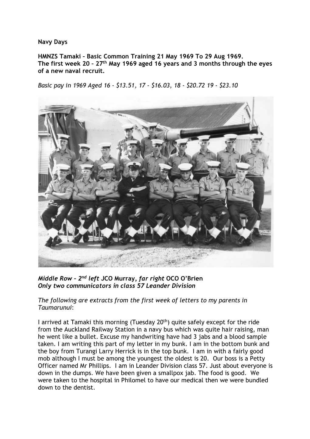Navy Days HMNZS Tamaki – Basic Common Training 21 May 1969 To