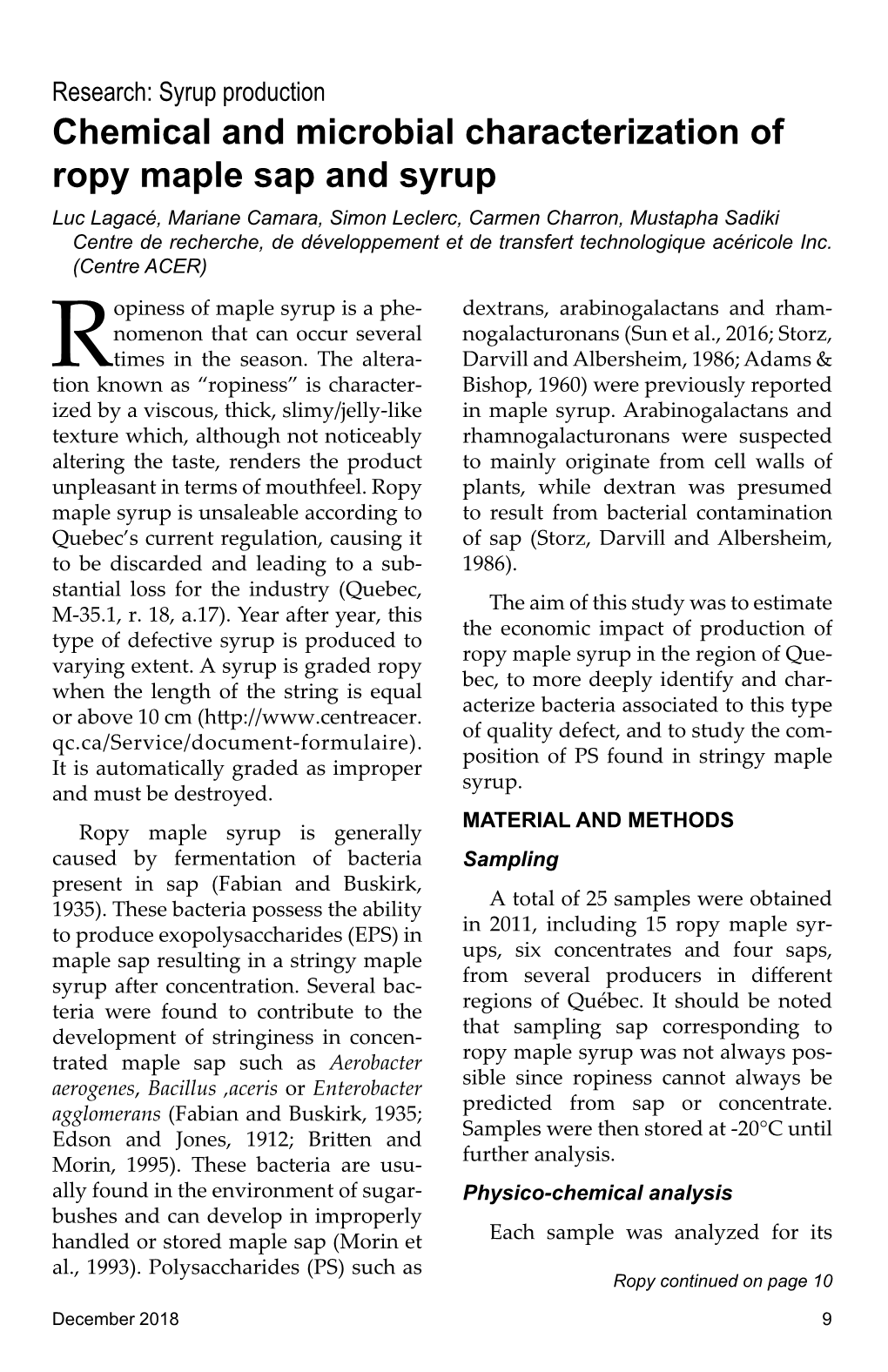 Chemical and Microbial Characterization of Ropy Maple Sap