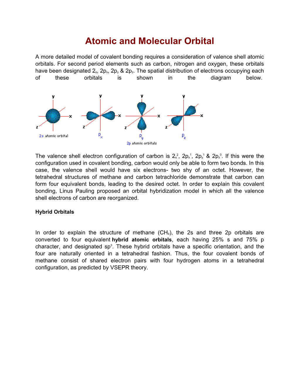 Atomic and Molecular Orbital