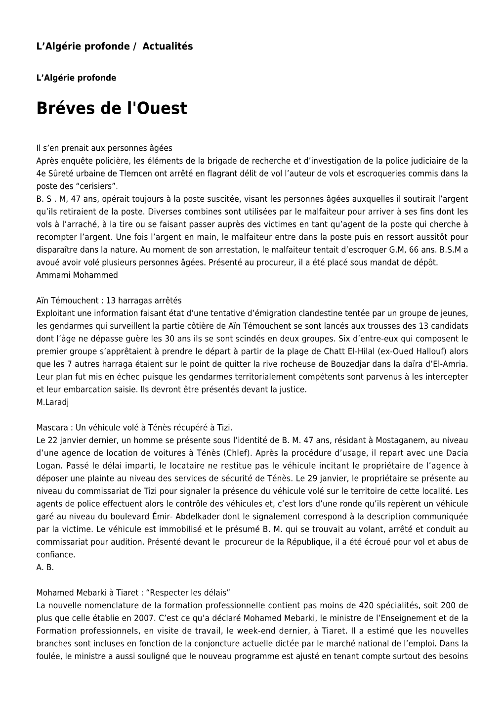 Bréves De L'ouest