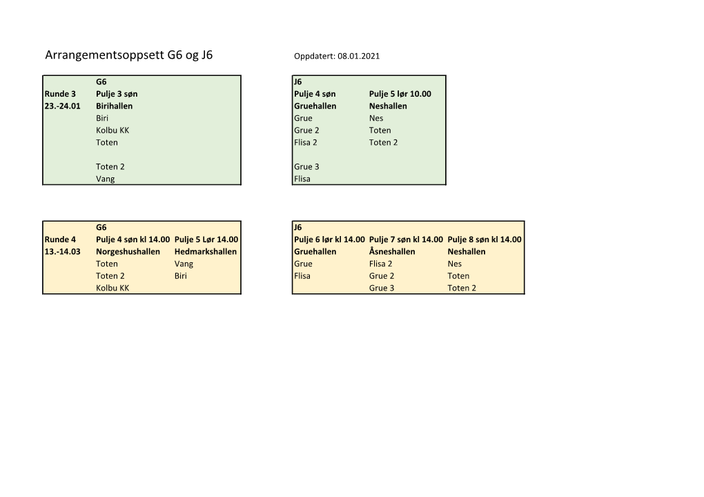 Arrangementsoppsett G6 Og J6 Oppdatert: 08.01.2021