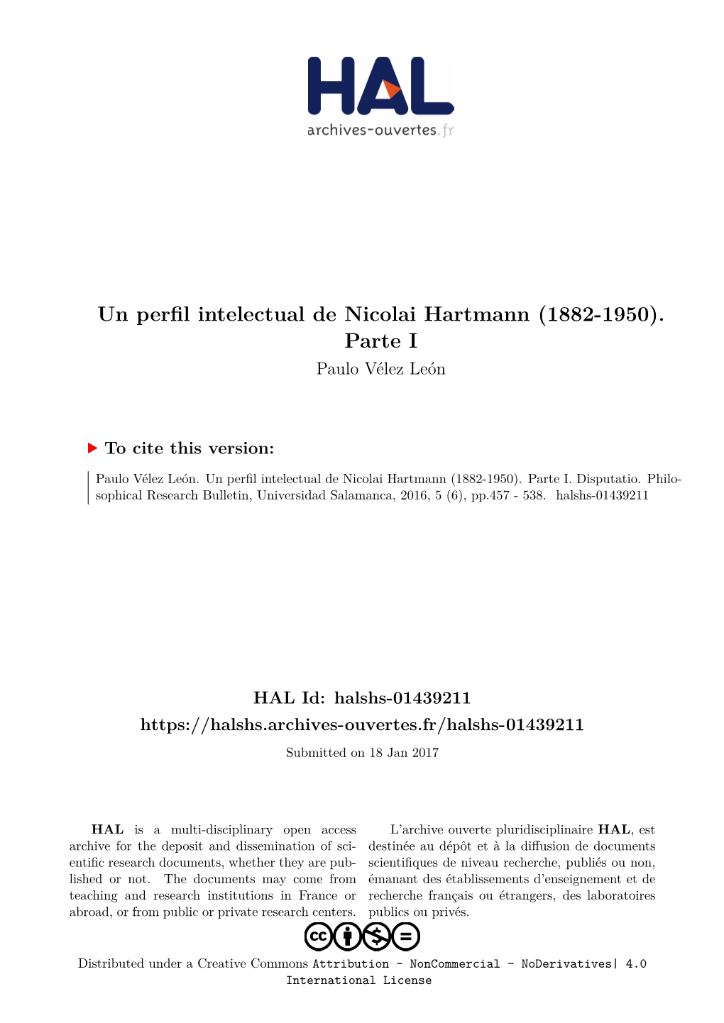 Un Perfil Intelectual De Nicolai Hartmann (1882-1950)