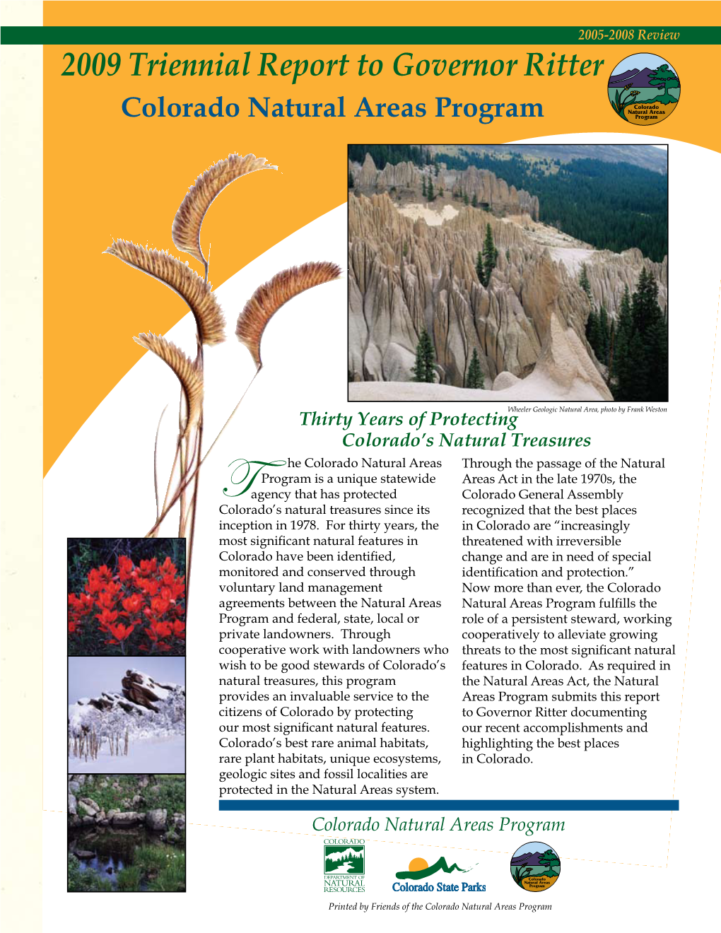 2009 Triennial Report to Governor Ritter Colorado Natural Areas Program