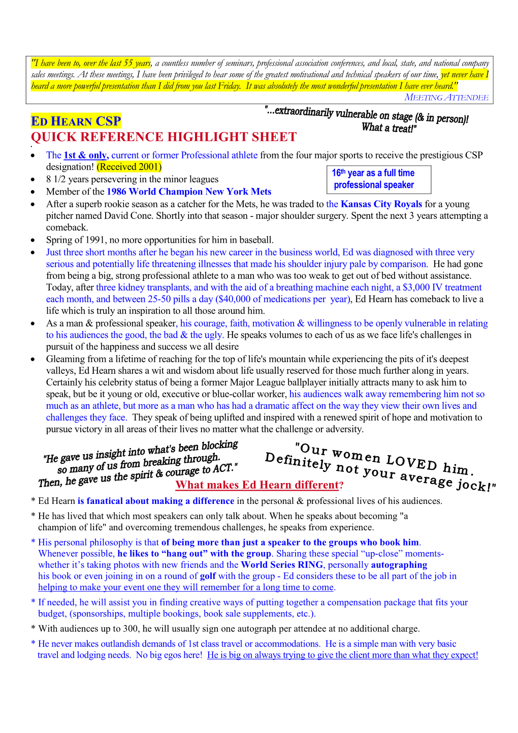 Ed Hearn Csp Quick Reference Highlight Sheet