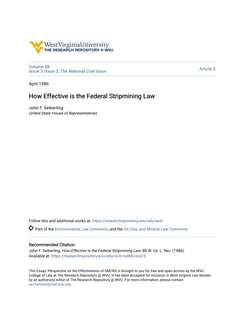 How Effective Is the Federal Stripmining Law