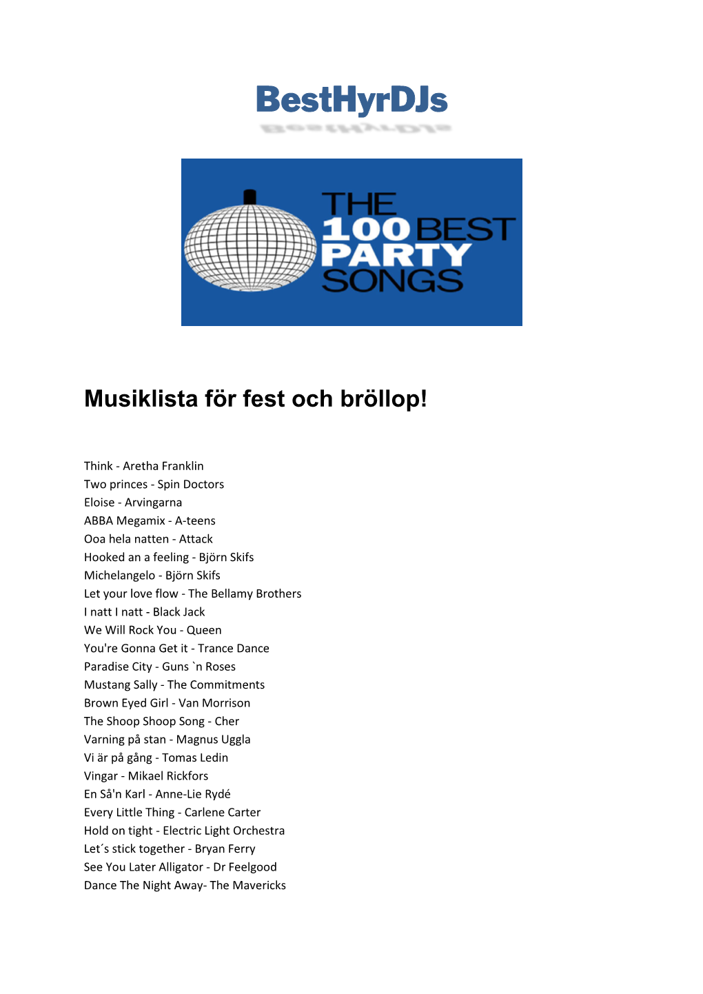 Musiklista För Fest Och Bröllop!