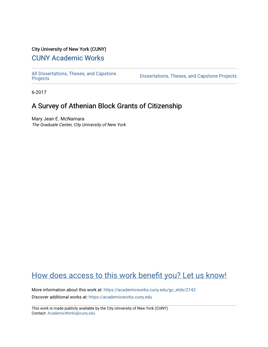 A Survey of Athenian Block Grants of Citizenship