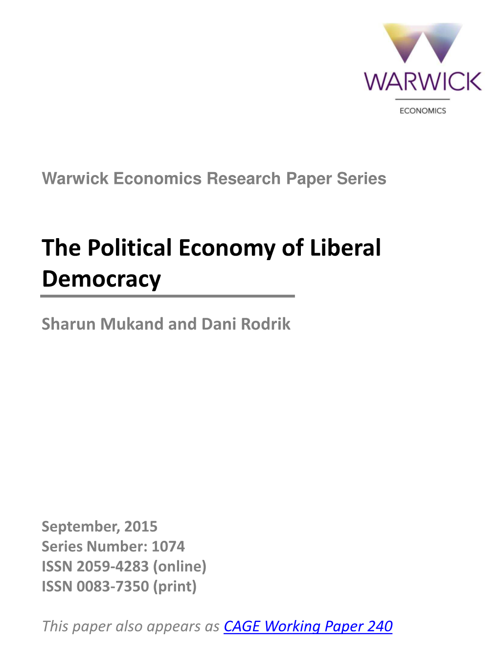 Warwick Economics Research Paper Series