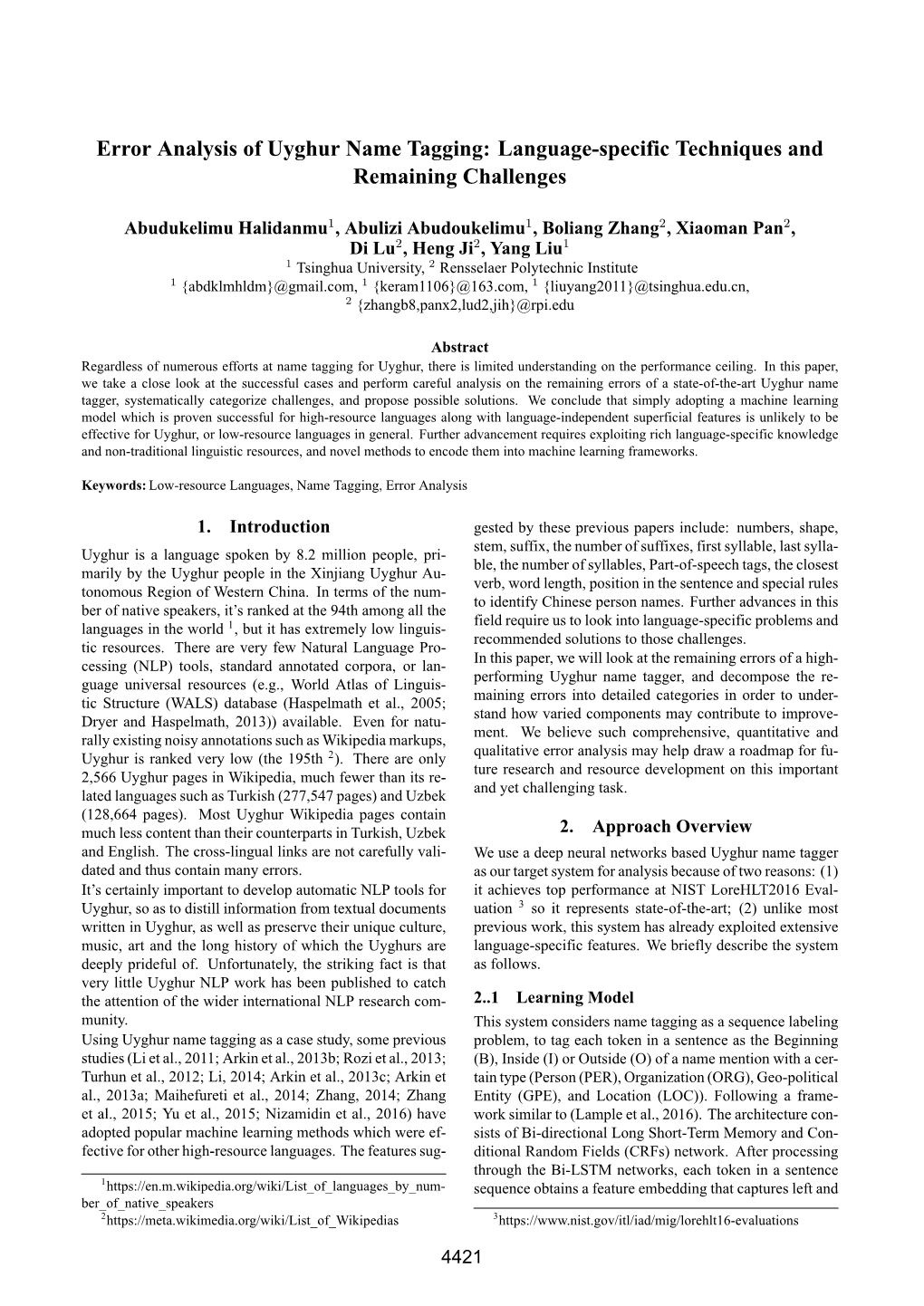 Error Analysis of Uyghur Name Tagging: Language-Specific Techniques and Remaining Challenges