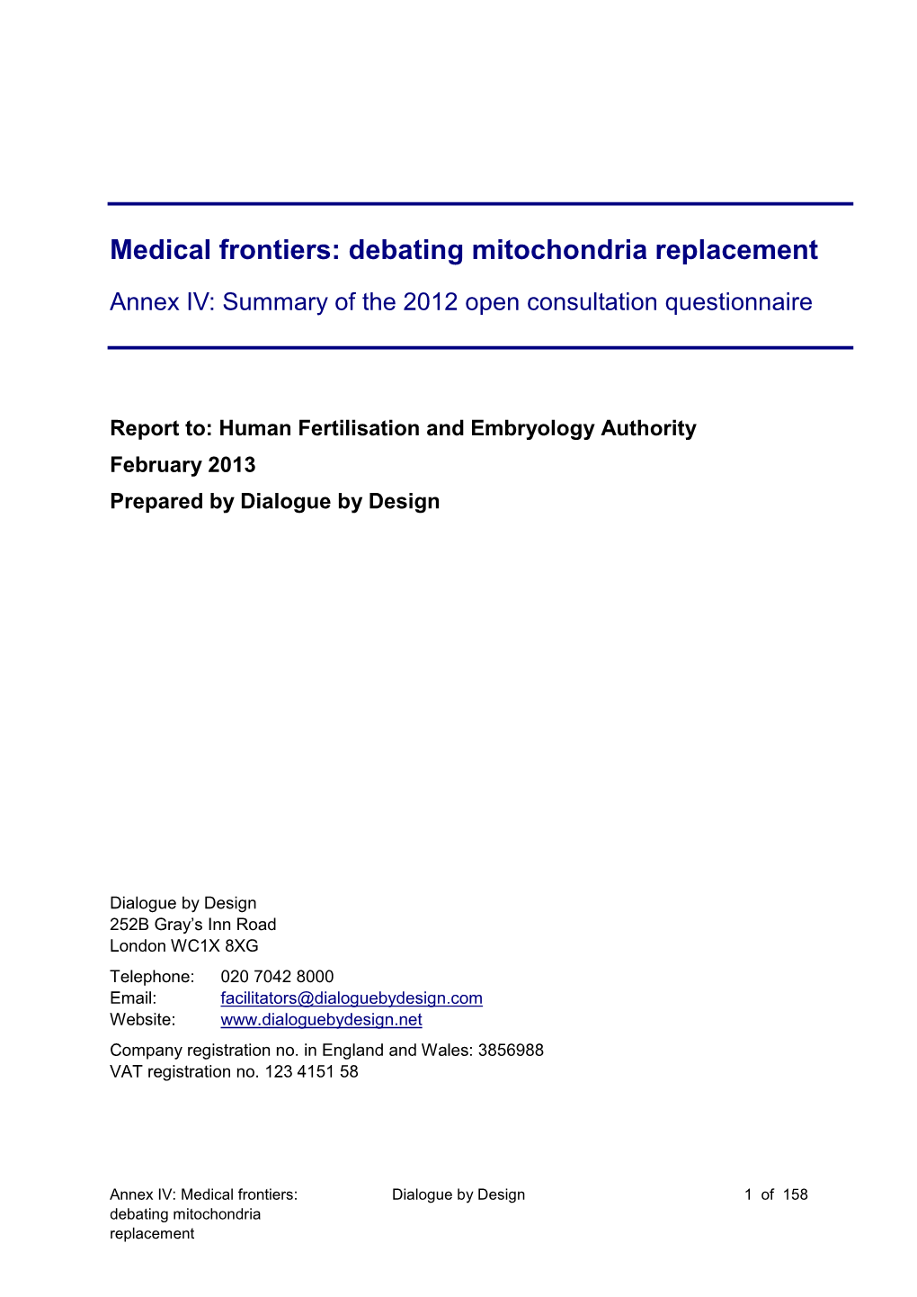 Mitochondria Replacement Annex IV Questionnaire