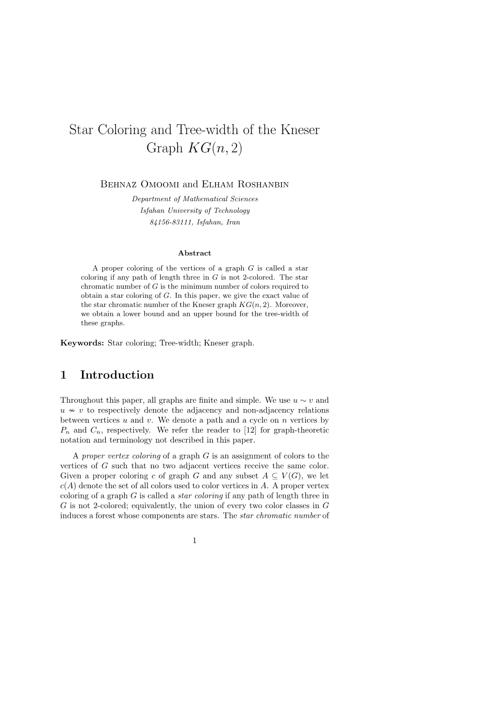 Star Coloring and Tree-Width of the Kneser Graph KG(N,2)