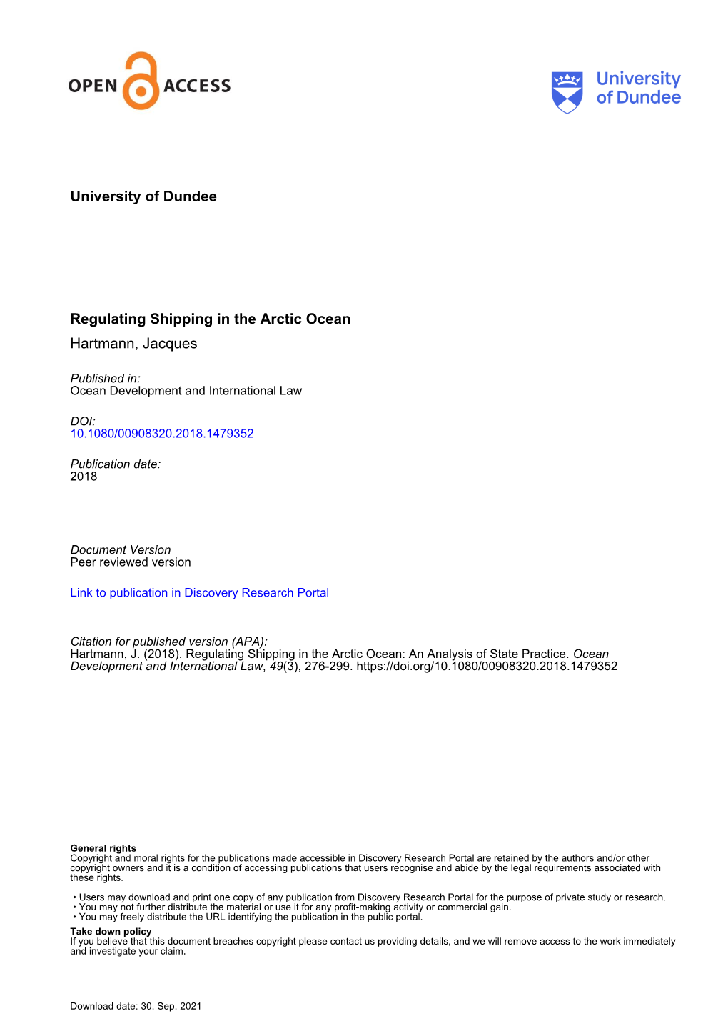 University of Dundee Regulating Shipping in the Arctic Ocean