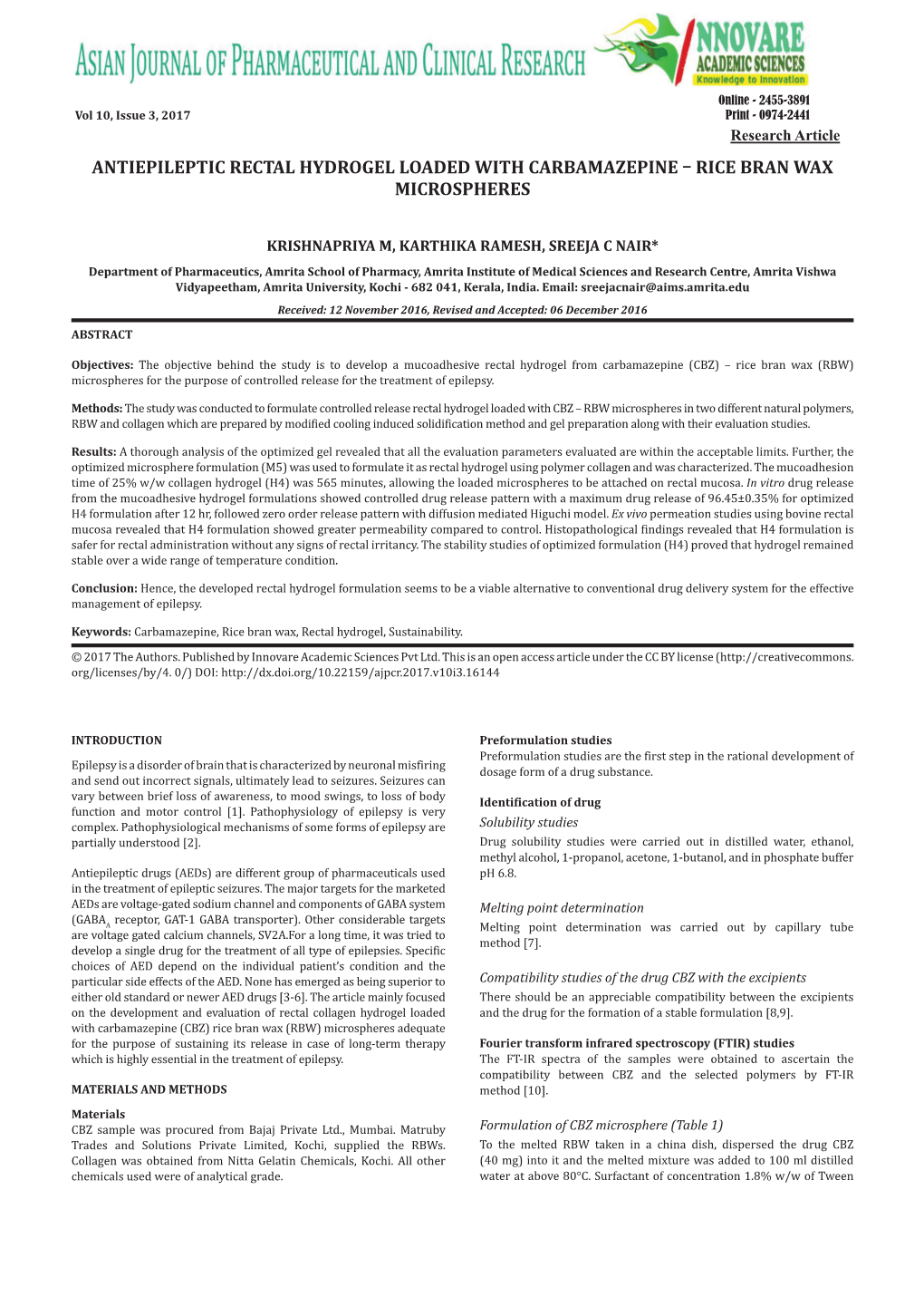 Antiepileptic Rectal Hydrogel Loaded with Carbamazepine – Rice Bran Wax Microspheres