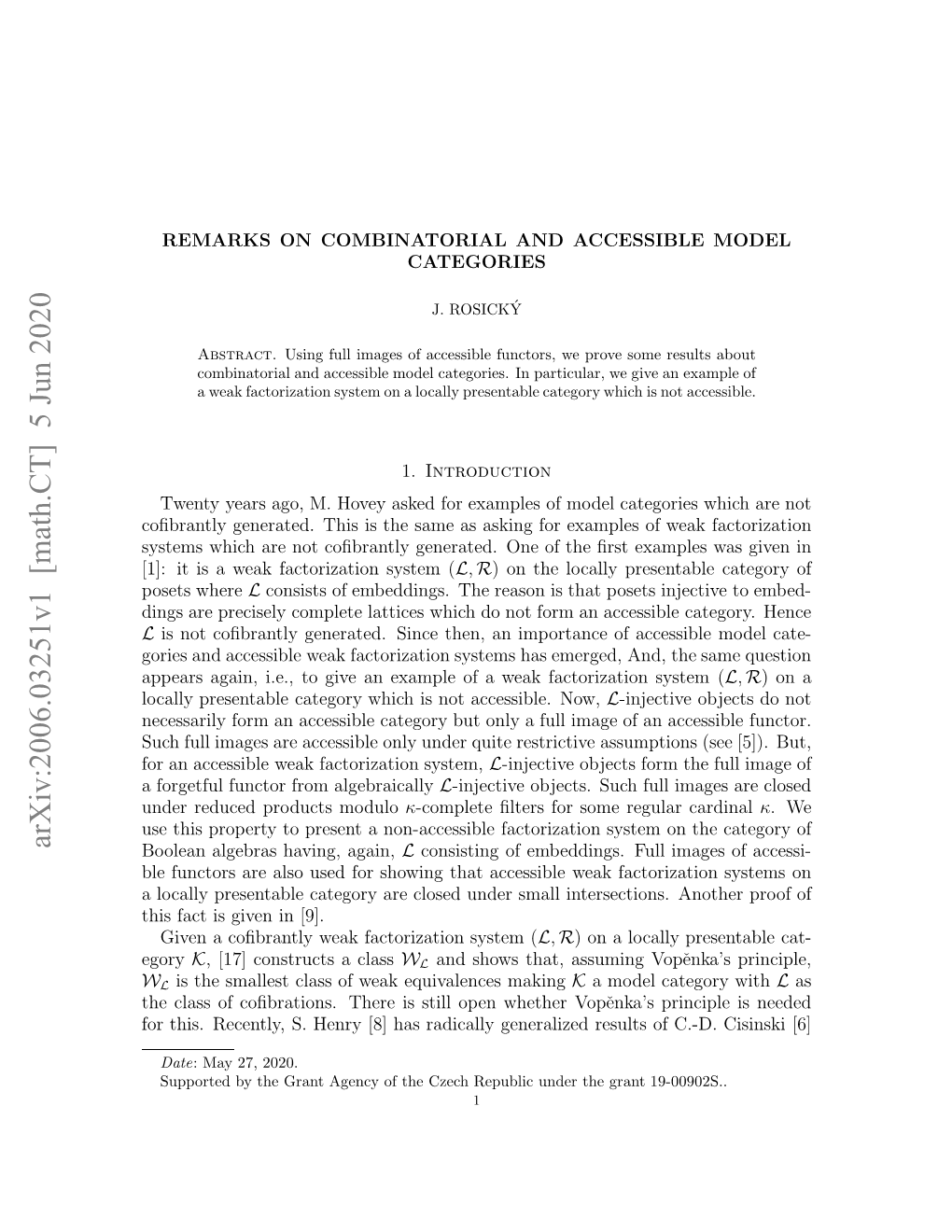Remarks on Combinatorial and Accessible Model Categories 3