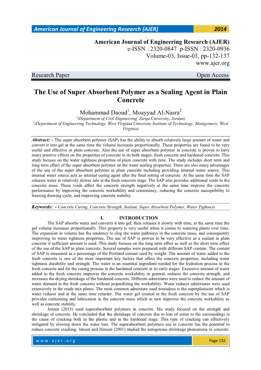 The Use of Super Absorbent Polymer As a Sealing Agent in Plain Concrete