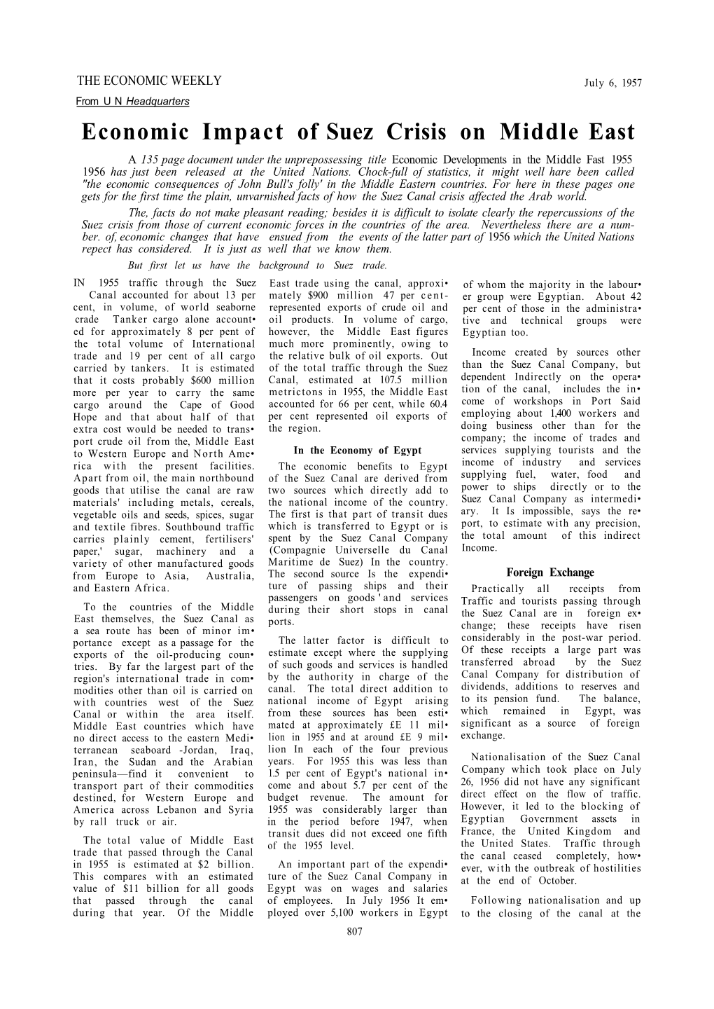 Economic Impact of Suez Crisis on Middle East