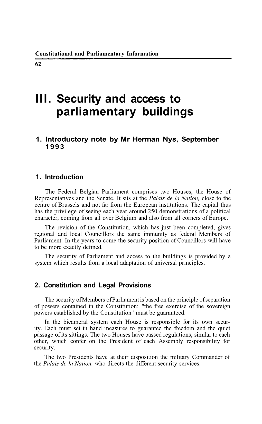 Security and Access to Parliamentary Buildings